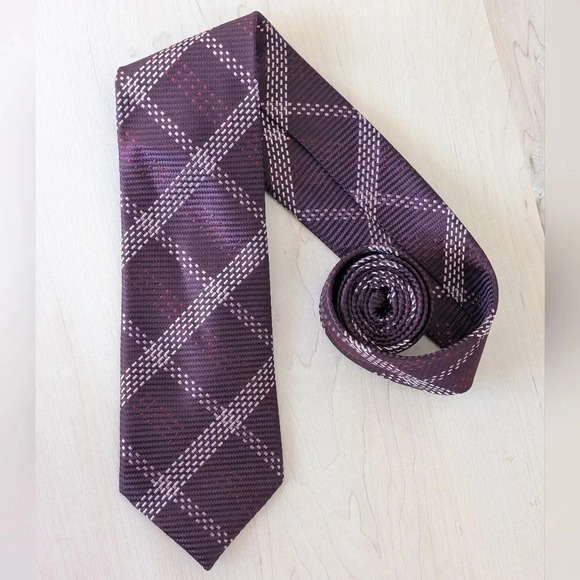 Oscar de la Renta Purple Plaid Tie - Picture 4 of 10